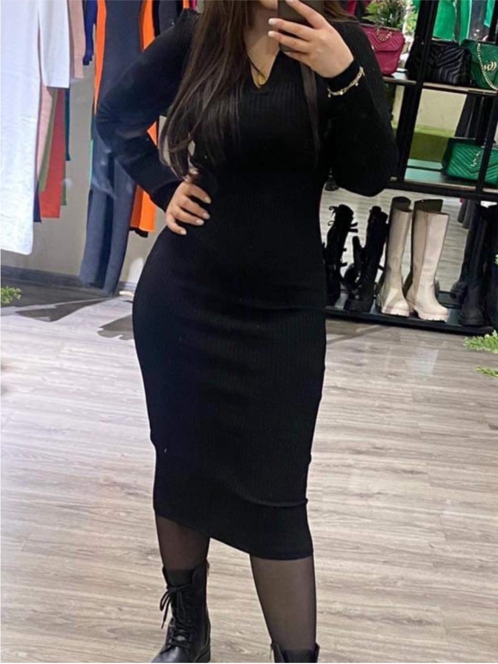 Black Ribbed Long Sleeve Bodycon Dress - Elegant Everyday